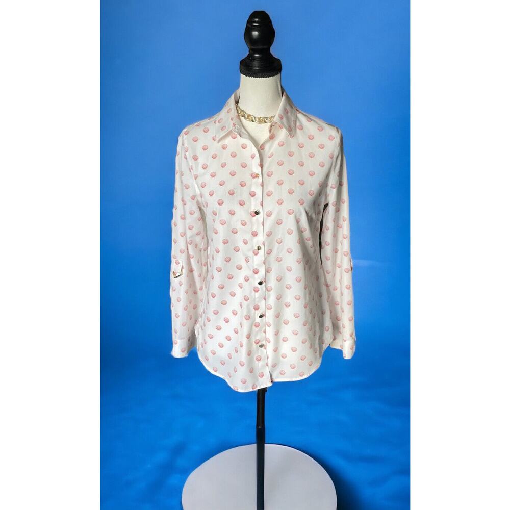 Chico’s Elaine Chow Mitch wife White Pink Seashell Blouse Sz 0 4 - Picture 3 of 12